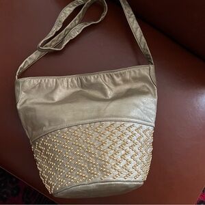 Nobel Handbag Inc. Gold Beaded Bucket Bag